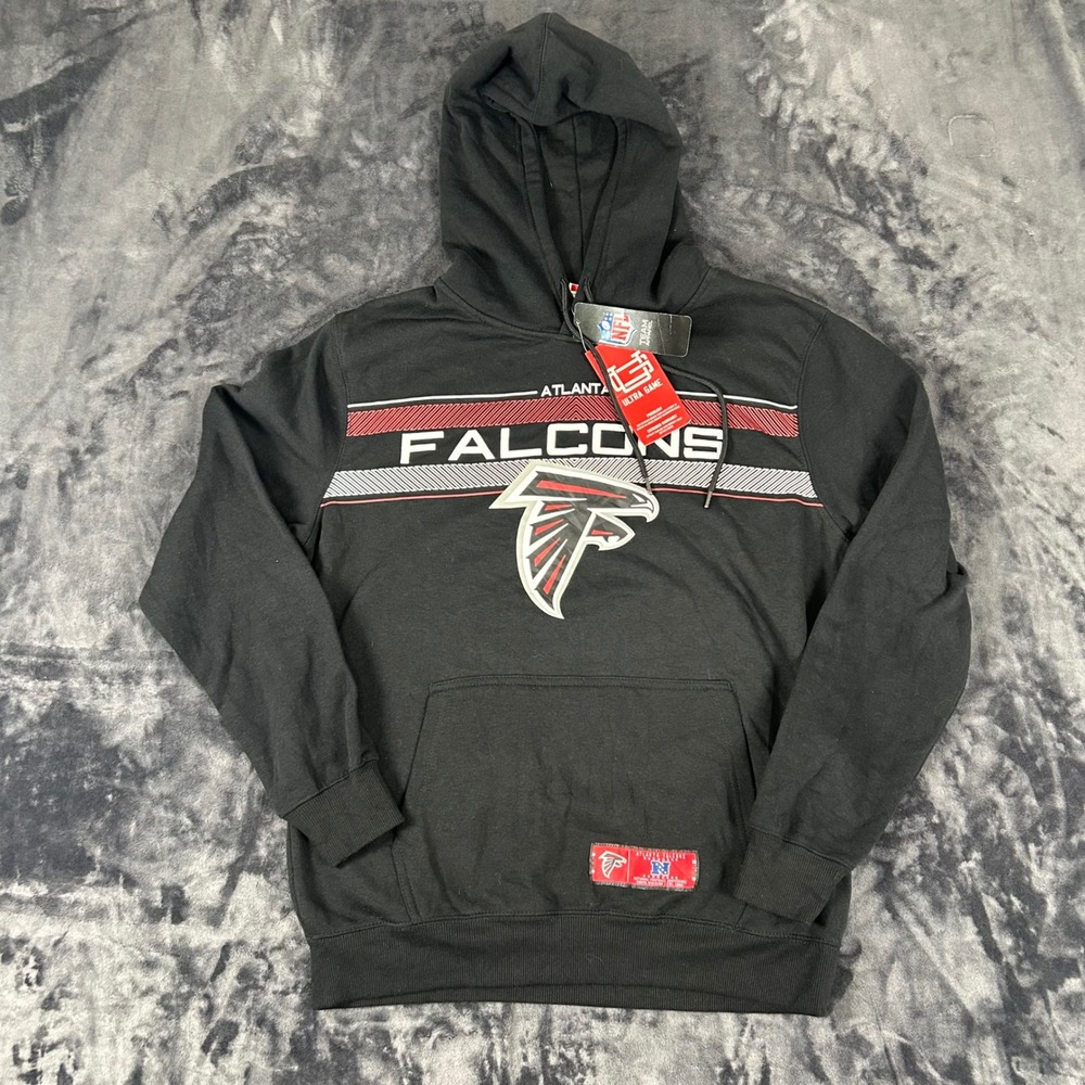 Ultra Game NFL Atlanta Falcons Hoodie Mens Size M Black Pullover Sweatshirt